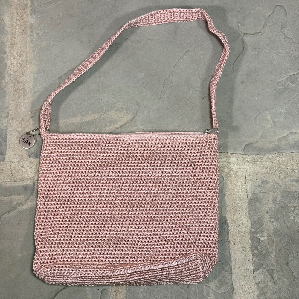 The Sak Blush Pink Crochet Crossbody Bag